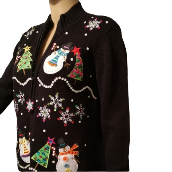 Black Carly St. Claire Christmas Sweater sz MP - Picture 3 of 7